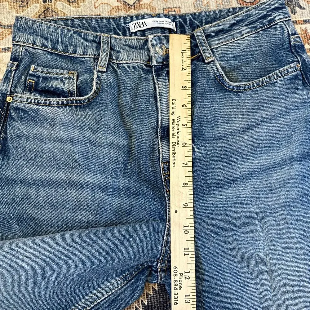 ZARA High Rise Z1975 Straight Leg Jeans Medium Wash Denim Women’s Size 6 - Picture 7 of 11